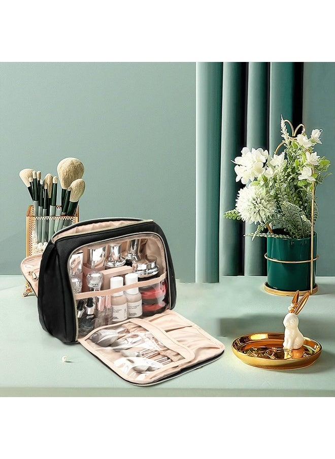 CUBETASTIC - Travel Makeup Bag - Large Makeup Pouch Waterproof & Portable Cosmetic Organizer Bag PU Leather Zipper Pouches for Women and Girls - Image 1