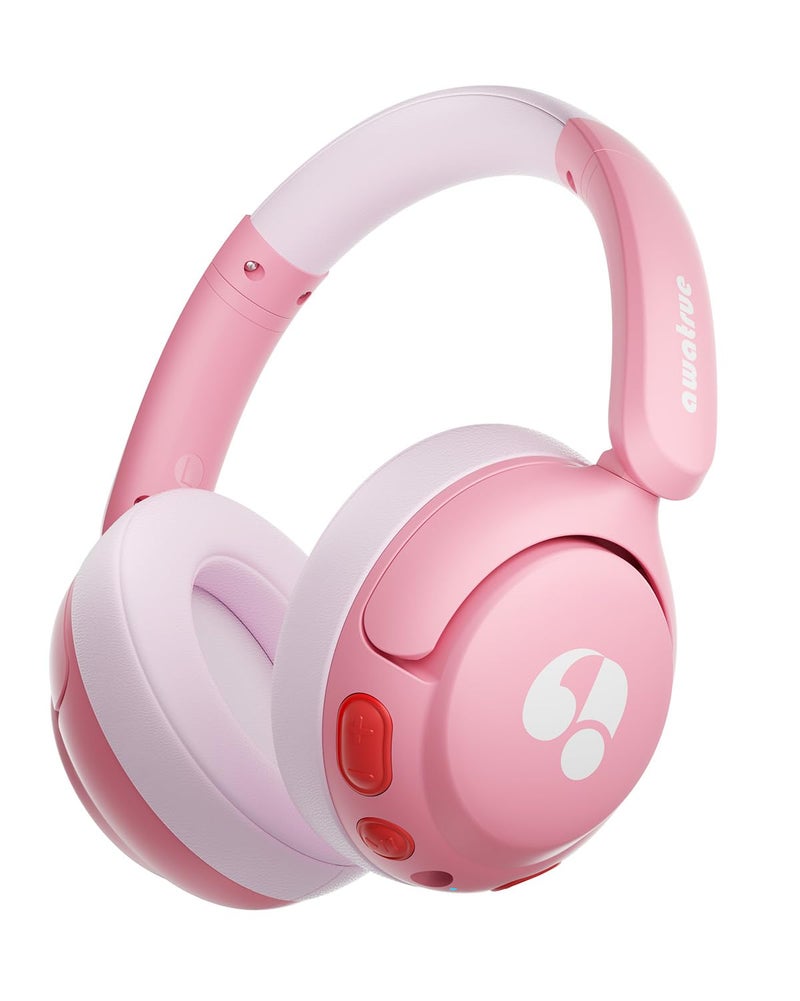 awatrue Kids Bluetooth Headphones, 85dB Volume Limiter, Foldable Wireless Over-Ear Headphones for iPad, Travel, 75H Playtime, Bluetooth 5.4, Built-in Mic, Pink - Image 1