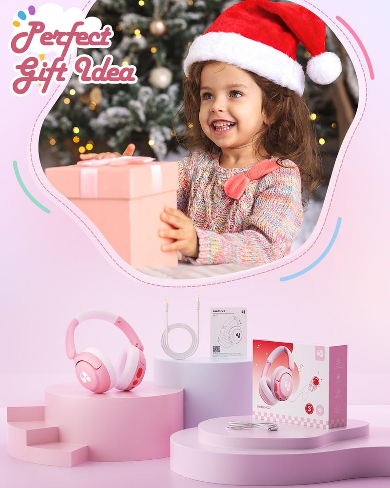 awatrue Kids Bluetooth Headphones, 85dB Volume Limiter, Foldable Wireless Over-Ear Headphones for iPad, Travel, 75H Playtime, Bluetooth 5.4, Built-in Mic, Pink - Image 5
