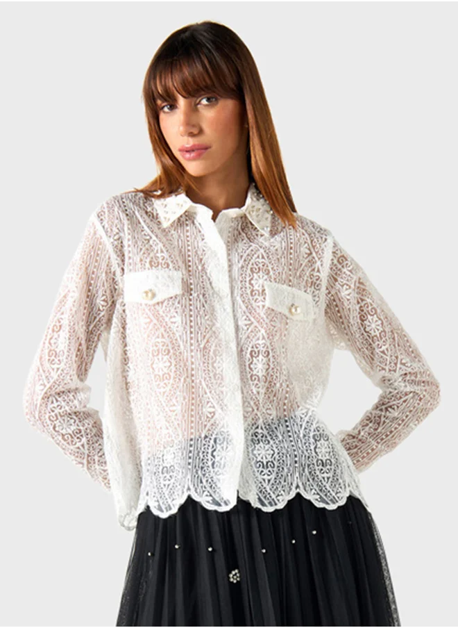 تواكستريمز Embellished Button Down Shirt