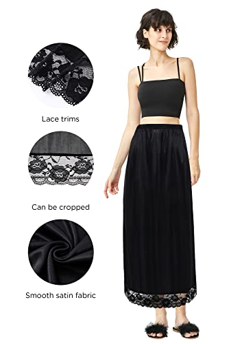 Coucoland Half Slips for Under Dresses - 29" Black Womens Long Underskirt Half Slip Women Under Dress Shirt Skirt Extender - Image 3