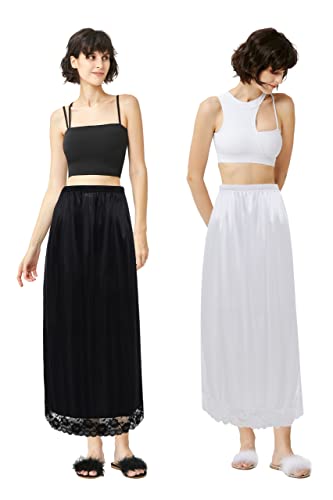 Coucoland Half Slips for Under Dresses - 29" Black Womens Long Underskirt Half Slip Women Under Dress Shirt Skirt Extender - Image 2