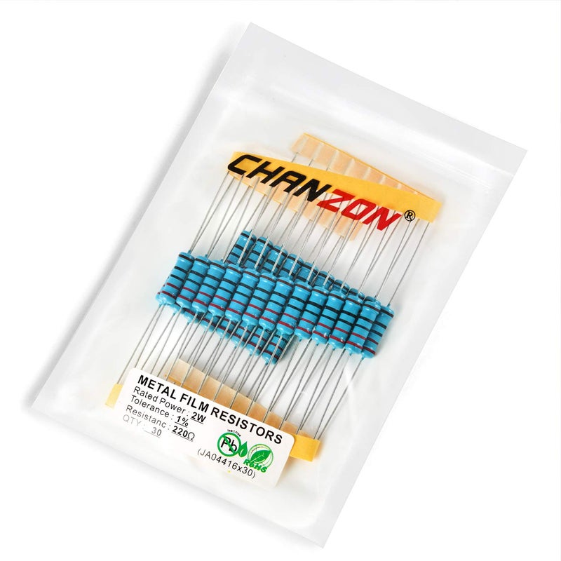 CHANZON 30 قطعة 2 واط 220 Ω أوم مقاومة فيلم معدني ثابت 0.01 ±1% تحمل 220R MF مقاومات ثقب مرور معتمدة من روهس - Image 1