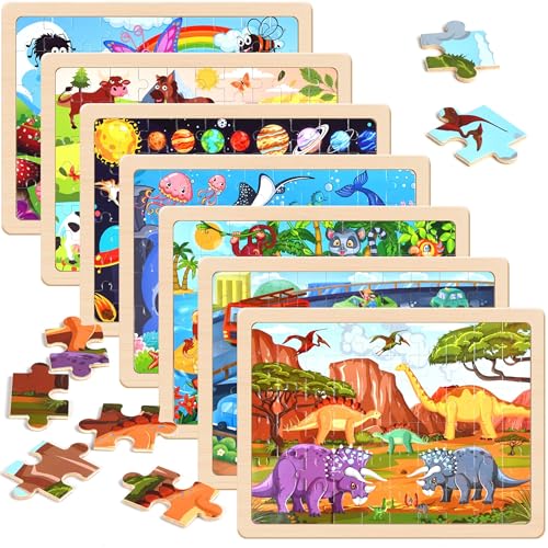 OCTERIC 7 Packs Puzzles for Kids Ages 46 60 PCs Wooden Jigsaw Puzzles Preschool Educational Toys Gifts for Children Ages 48 Kids Puzzle for 3 4 5 6 Year Olds Boys Girls - Image 1