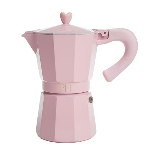 Paris Hilton Stovetop Espresso and Coffee Maker, Italian & Cuban Style Coffee Pot with Iconic Heart Knob, Perfect for Rich Aromatic Espresso, Makes up to 6 Espresso Cups, Pink - Image 1