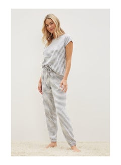 Grey White Tee And Cuff Pant Set
