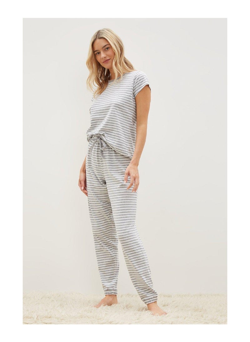 DOROTHY PERKINS - Grey White Tee And Cuff Pant Set - Image 1