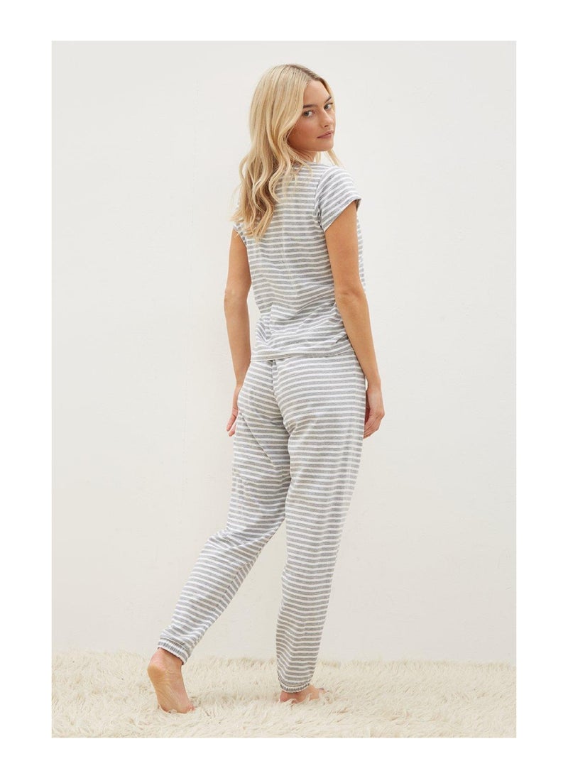 DOROTHY PERKINS - Grey White Tee And Cuff Pant Set - Image 1