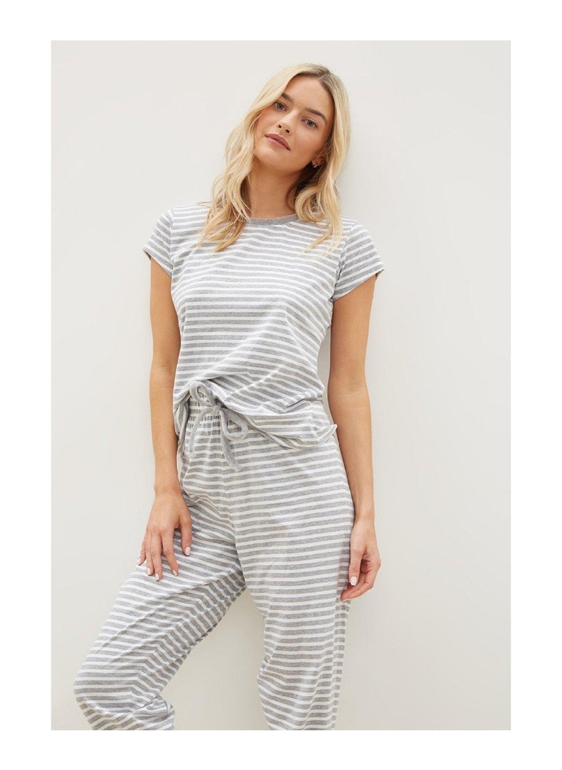 DOROTHY PERKINS - Grey White Tee And Cuff Pant Set - Image 1