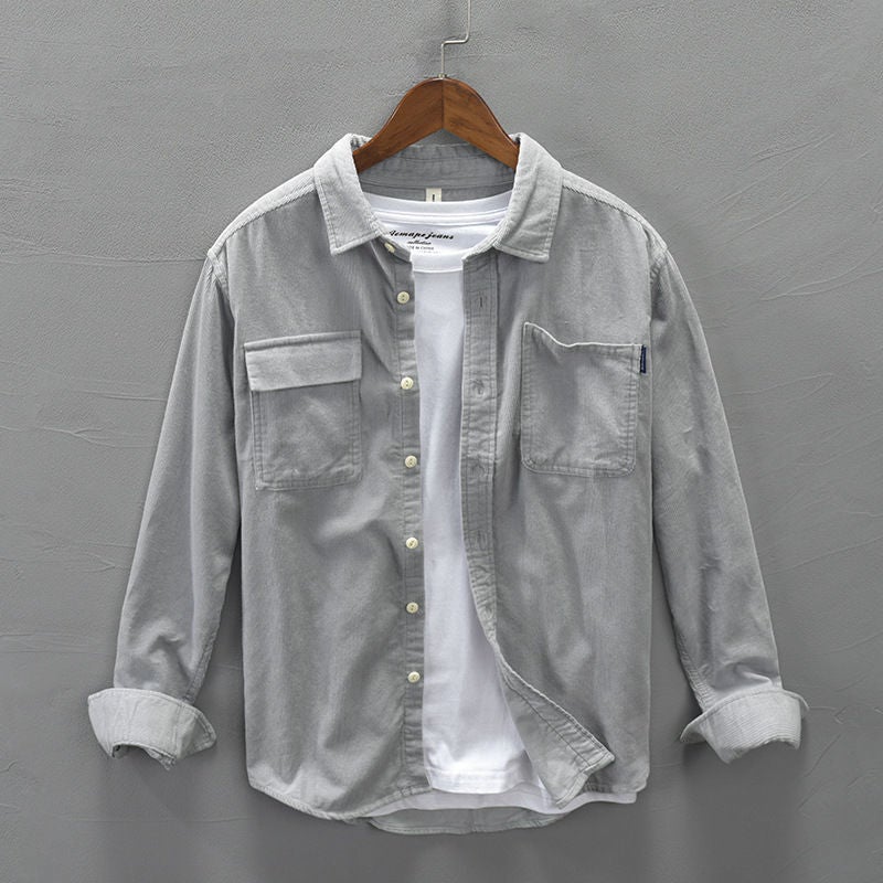 American Style Retro Ami Khaki Cotton Gauze Card Men'S Multi-Pocket Workwear Long-Sleeved Shirt Japanese Style Handsome Shirt - Image 3