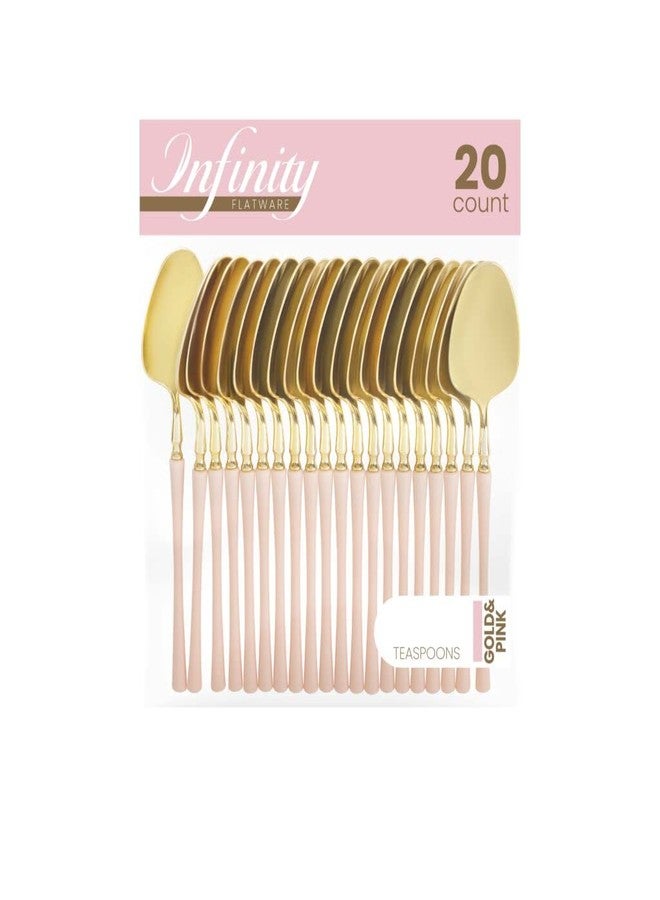 Blue Sky Infinity Flatware Gold & Pink Teaspoons - 20 Count | Luxurious Disposable Plastic Cutlery for Parties and Events - Image 1