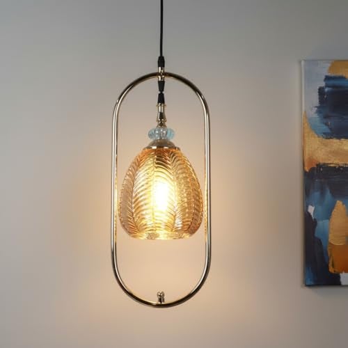 ELIANTE Modern Glass Hanging Light for Living Room & Dining Area | Metal Ceiling Lamp with Elegant Glass Shade | 3 Years Warranty | Free Bulb (Amberic) - Image 3