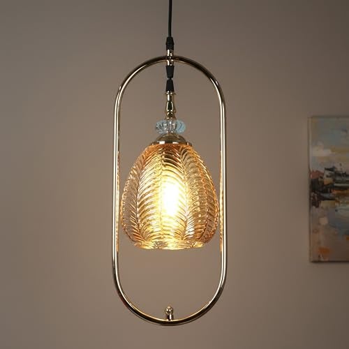 ELIANTE Modern Glass Hanging Light for Living Room & Dining Area | Metal Ceiling Lamp with Elegant Glass Shade | 3 Years Warranty | Free Bulb (Amberic) - Image 1