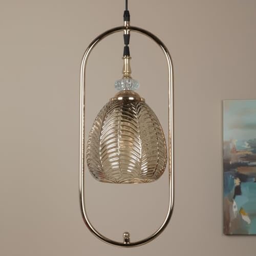 ELIANTE Modern Glass Hanging Light for Living Room & Dining Area | Metal Ceiling Lamp with Elegant Glass Shade | 3 Years Warranty | Free Bulb (Amberic) - Image 2