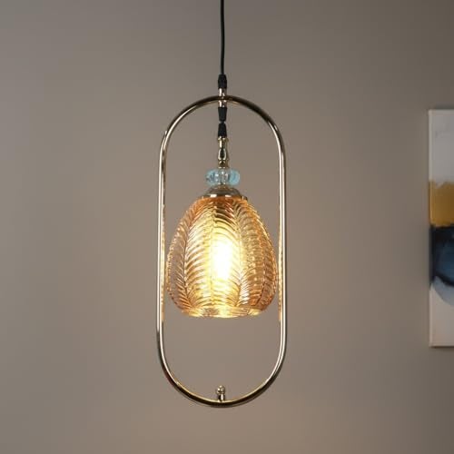 ELIANTE Modern Glass Hanging Light for Living Room & Dining Area | Metal Ceiling Lamp with Elegant Glass Shade | 3 Years Warranty | Free Bulb (Amberic) - Image 5