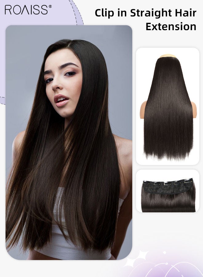رويس وصلة إطالة شعر مع 5 مشابك، وصلات شعر صناعية مستقيمة منفوشة غير مرئية قابلة للتعديل ومقاومة للحرارة لزيادة الطول والحجم فورًا للفتيات والنساء، أسود بني، 56 سم (22 بوصة) - Image 1
