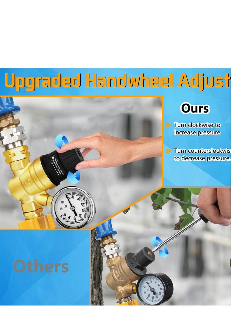 Excefore - Adjustable Handle RV Water Pressure Regulator, Upgraded Brass Lead-Free RV Water Pressure Regulator, with Gauge and 2 Inlet Screened Filters, Fit for RV Camper Travel Trailer - Image 1