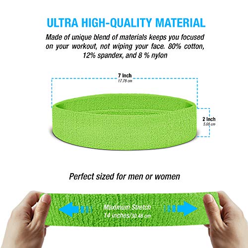 Suddora Sweatbands Set, Moisture Wicking 2 Wristbands and 1 Headband, Breathable Terry Cloth Athletic Bands for Basketball, Tennis, Yoga, Gym, Sweat Bands for Costumes and Cosplay, Neon Green - Image 3