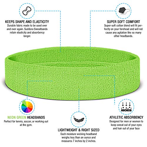 Suddora Sweatbands Set, Moisture Wicking 2 Wristbands and 1 Headband, Breathable Terry Cloth Athletic Bands for Basketball, Tennis, Yoga, Gym, Sweat Bands for Costumes and Cosplay, Neon Green - Image 2