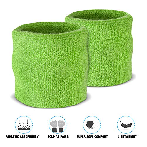 Suddora Sweatbands Set, Moisture Wicking 2 Wristbands and 1 Headband, Breathable Terry Cloth Athletic Bands for Basketball, Tennis, Yoga, Gym, Sweat Bands for Costumes and Cosplay, Neon Green - Image 5