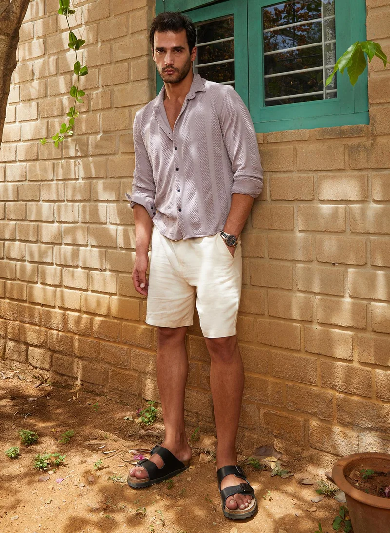 Campus Sutra Men's Pastel Purple Weave-Panel Shirt