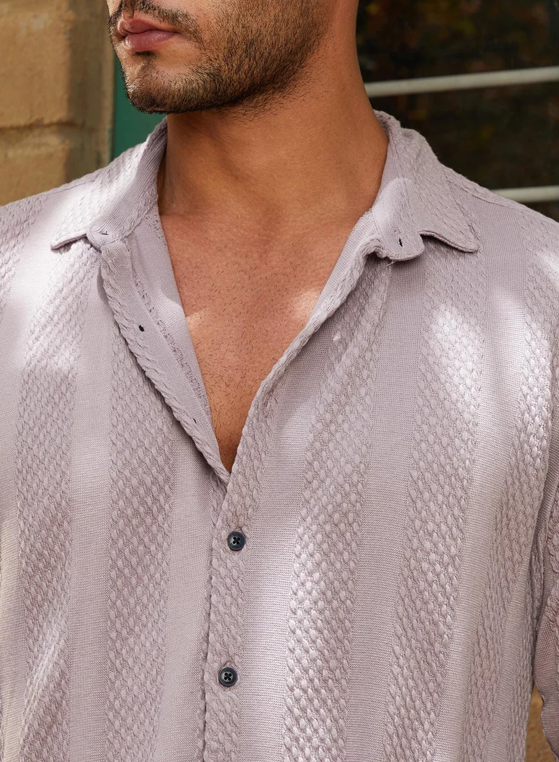 Campus Sutra Men's Pastel Purple Weave-Panel Shirt