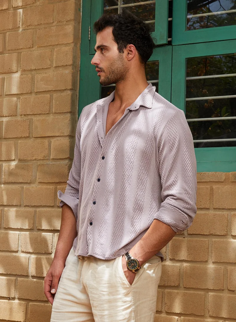 Campus Sutra Men's Pastel Purple Weave-Panel Shirt