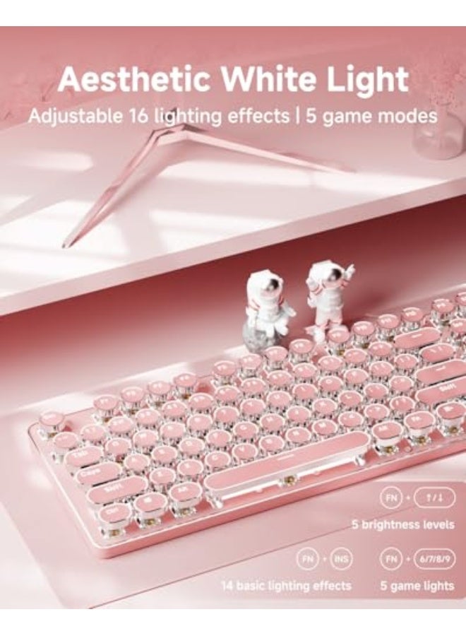 EWEADN TK950 Typewriter Keyboard Wireless Mechanical Keyboard, 104 Keys Aesthetic Typewriter Keyboards with White Backlit, Anti-Ghosting, Blue Switch Bluetooth/2.4GHz/Wired Keyboards-Pink - Image 4