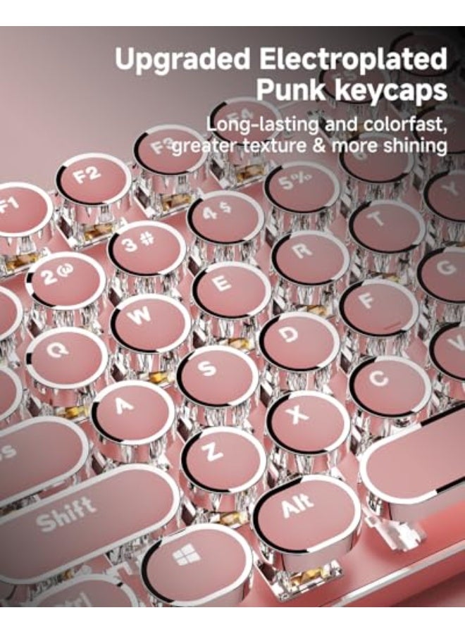 EWEADN TK950 Typewriter Keyboard Wireless Mechanical Keyboard, 104 Keys Aesthetic Typewriter Keyboards with White Backlit, Anti-Ghosting, Blue Switch Bluetooth/2.4GHz/Wired Keyboards-Pink - Image 5