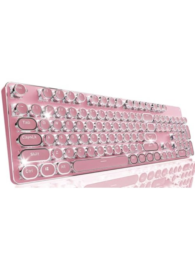 EWEADN TK950 Typewriter Keyboard Wireless Mechanical Keyboard, 104 Keys Aesthetic Typewriter Keyboards with White Backlit, Anti-Ghosting, Blue Switch Bluetooth/2.4GHz/Wired Keyboards-Pink - Image 1