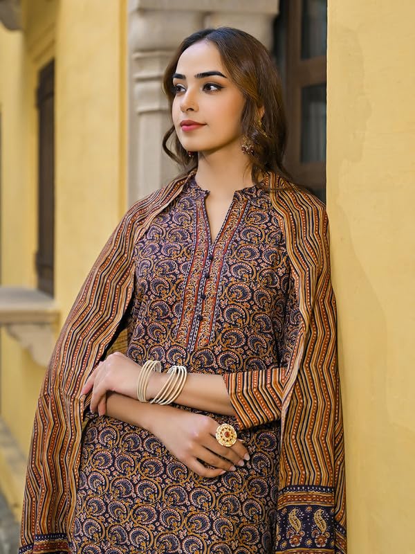Vaamsi Women's Rayon Blend Kalamkari Printed Straight Kurta Pant with Dupatta (VKSKD2128_Black_3XL) - Image 2