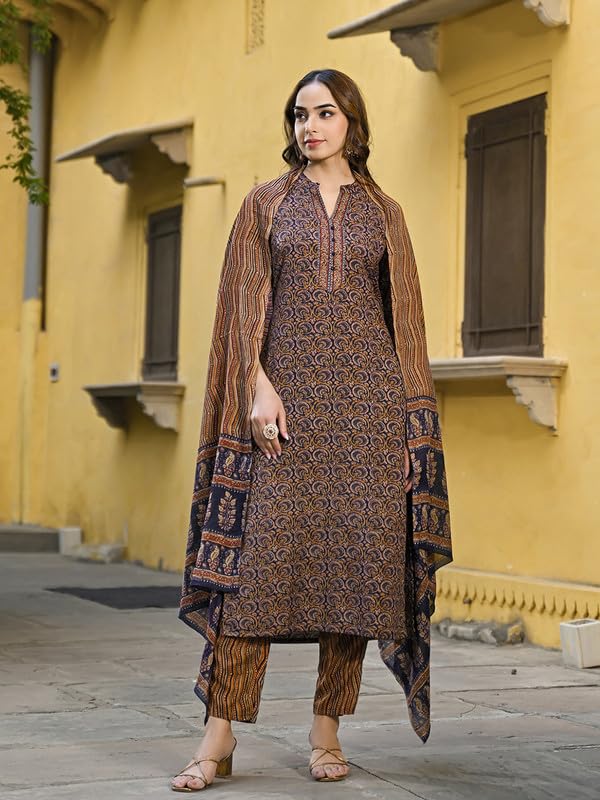 Vaamsi Women's Rayon Blend Kalamkari Printed Straight Kurta Pant with Dupatta (VKSKD2128_Black_3XL) - Image 5