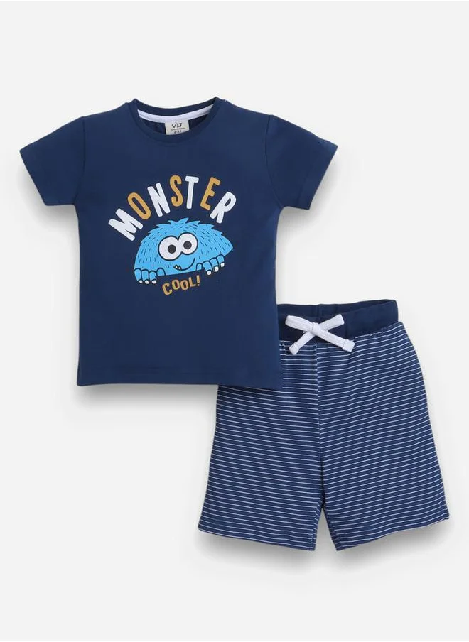 فكتور اند جين Graphic Print T-Shirt and Striped Shorts Set