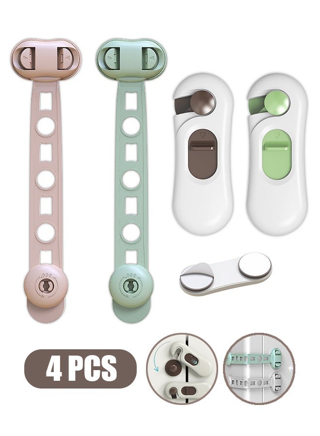 4 Pcs Baby Child Safety Cabinet Locks Cabinet Guards with Adhesive Childproof Door Latch (Brown+Green+Pink) - Image 1