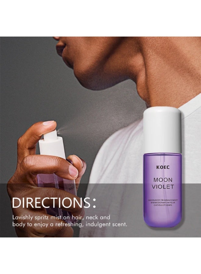 KOEC بخاخ عطر الجسم والشعر بحجم السفر 50 مل من موون فايوليت - عطر يدوم طويلاً للعناية بالشعر - بخاخ مرطب ومنعش للعناية بالشعر الناعم - Image 5