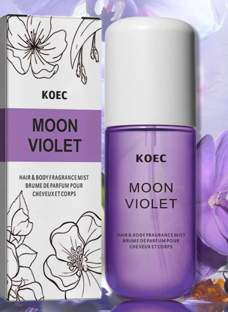 KOEC بخاخ عطر الجسم والشعر بحجم السفر 50 مل من موون فايوليت - عطر يدوم طويلاً للعناية بالشعر - بخاخ مرطب ومنعش للعناية بالشعر الناعم - Image 1