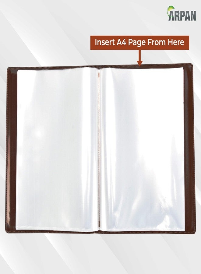 Arpan A4 Certificate Presentation Folder, Faux Leather Document Organizer, Professional Portfolio Book, Conference Display Binder (Brown, 48 Pockets 96 Sides) - Image 3