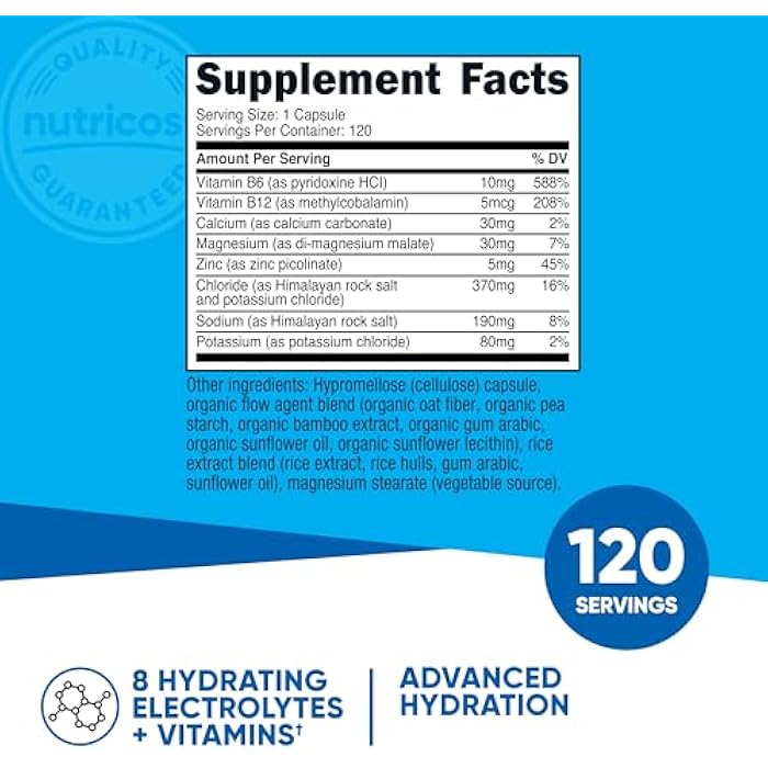 Nutricost Electrolyte Complex Advanced Hydration (120 Capsules) - 8 Hydrating Electrolytes & Vitamins, Gluten Free, Non-GMO, Vegetarian - Image 2