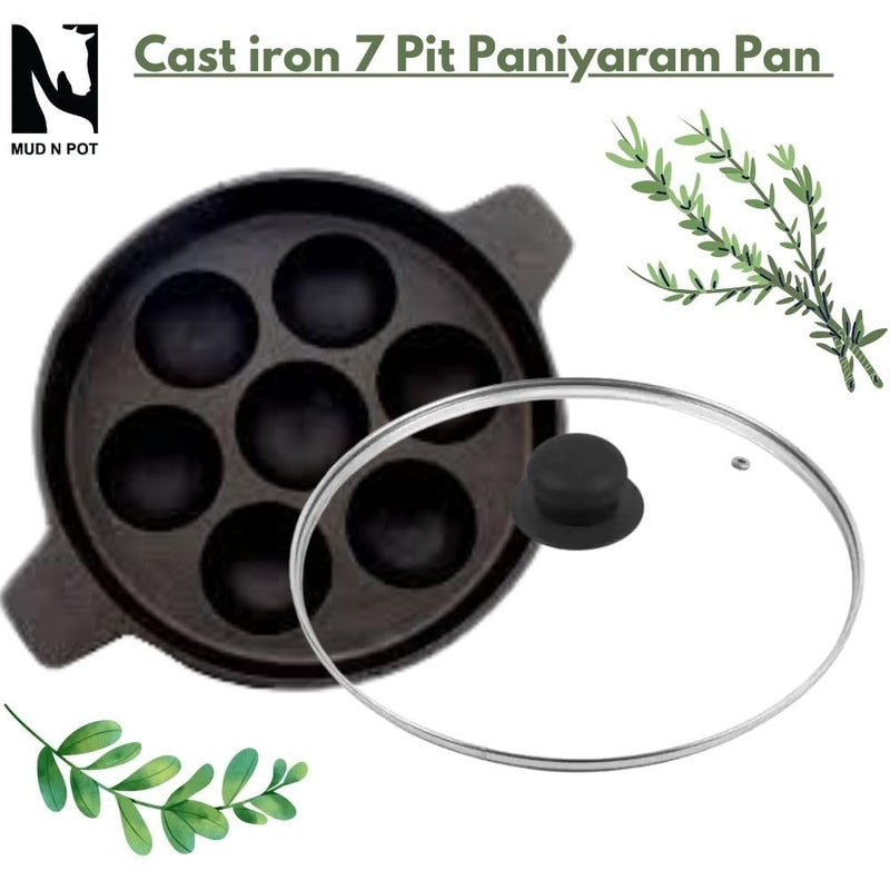 MUD N POT & Pit Paniyaram pan with Glass lid, appe pan/pattu pan 7 Cup deep pan/Induction Friendly/Naturally Non Stick/ 100% Non Stick/No Chemical Coating - Image 3