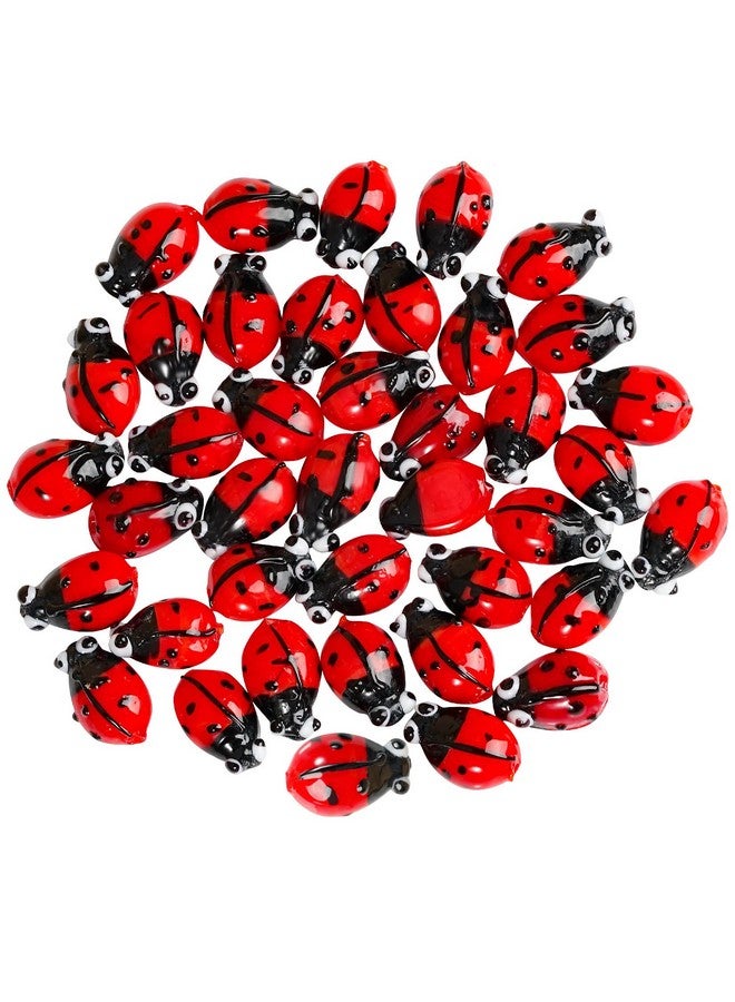 Heliltd 40Pcs Ladybug Beads Mix Colors Lampwork Glass Beads Loose Spacer Beads For Jewelry Making Diy Handmade Crafts (Red) - Image 1