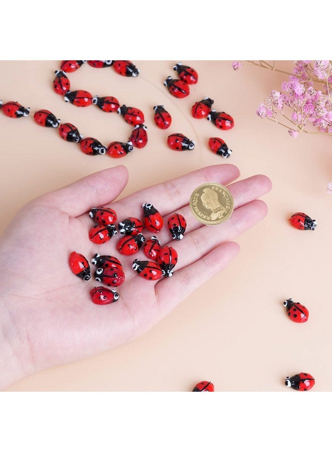 Heliltd 40Pcs Ladybug Beads Mix Colors Lampwork Glass Beads Loose Spacer Beads For Jewelry Making Diy Handmade Crafts (Red) - Image 4