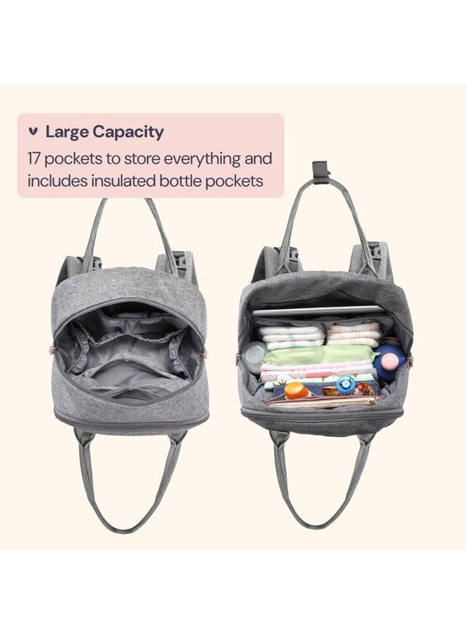 BabbleRoo Diaper Bag Backpack, Nappy Changing Bags Multifunction Waterproof Travel Back Pack with Changing Pad & Stroller Straps & Pacifier Case, Unisex and Stylish (Gray) - Image 4