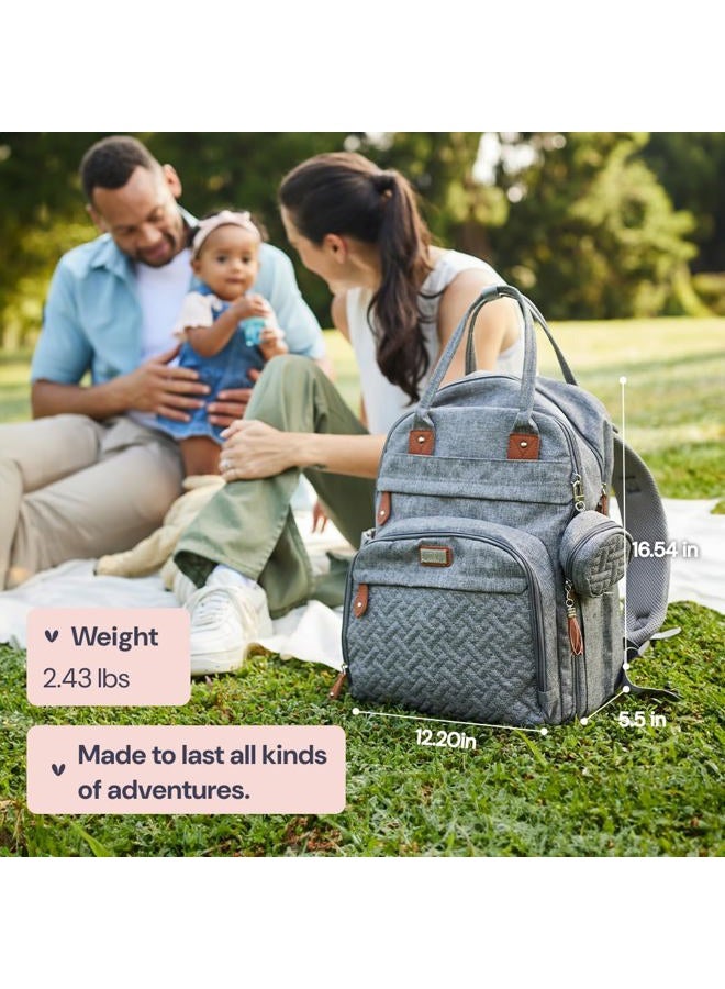 BabbleRoo Diaper Bag Backpack, Nappy Changing Bags Multifunction Waterproof Travel Back Pack with Changing Pad & Stroller Straps & Pacifier Case, Unisex and Stylish (Gray) - Image 3