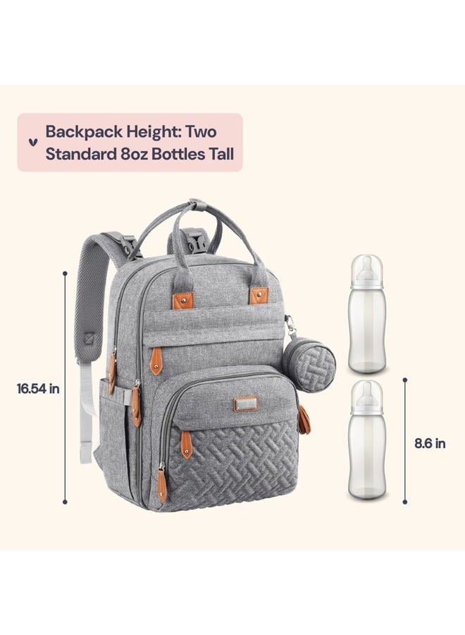 BabbleRoo Diaper Bag Backpack, Nappy Changing Bags Multifunction Waterproof Travel Back Pack with Changing Pad & Stroller Straps & Pacifier Case, Unisex and Stylish (Gray) - Image 2