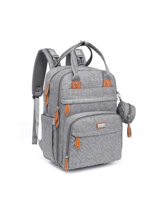 BabbleRoo Diaper Bag Backpack, Nappy Changing Bags Multifunction Waterproof Travel Back Pack with Changing Pad & Stroller Straps & Pacifier Case, Unisex and Stylish (Gray) - Image 1