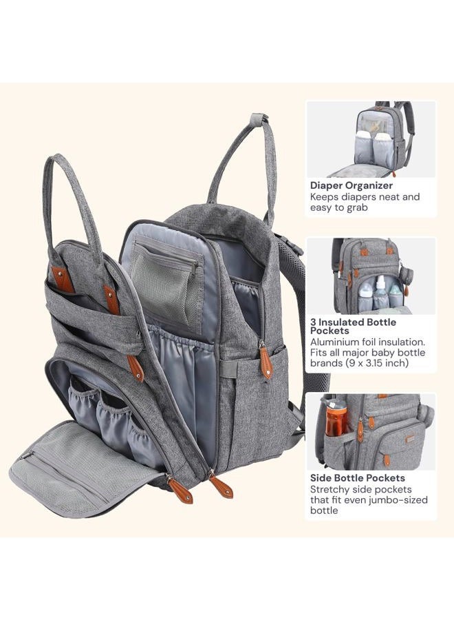 BabbleRoo Diaper Bag Backpack, Nappy Changing Bags Multifunction Waterproof Travel Back Pack with Changing Pad & Stroller Straps & Pacifier Case, Unisex and Stylish (Gray) - Image 5