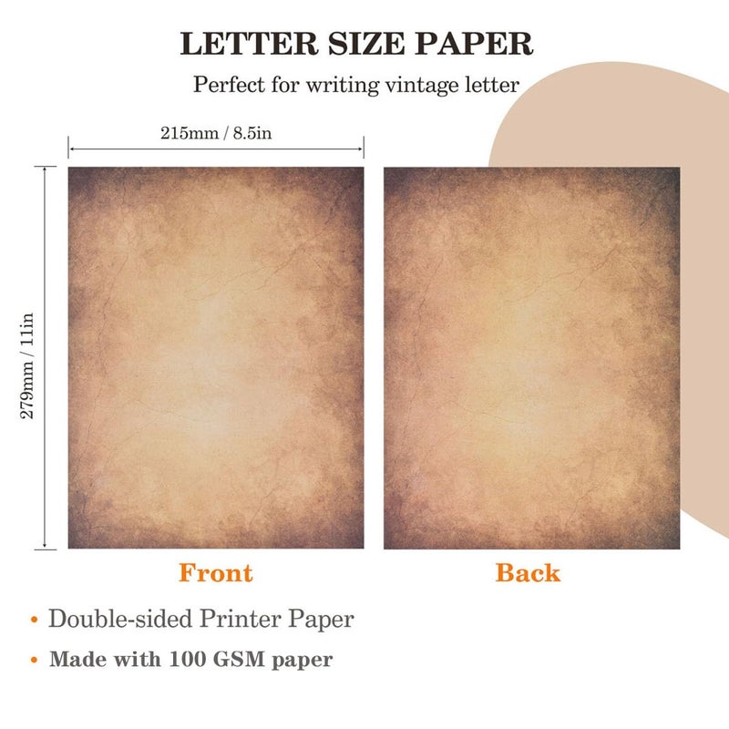 WLXTREE 50 Sheets Vintage Scrapbook Paper 8.5 x 11,Old Looking Antique Aged Printer Paper,Letter Size Double-Sided Stationary Writing Paper for Printing & Writing Letters,Stationery Paper - Image 2