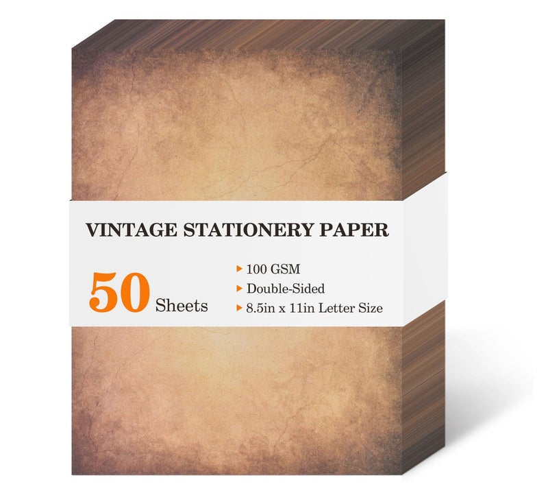 WLXTREE 50 Sheets Vintage Scrapbook Paper 8.5 x 11,Old Looking Antique Aged Printer Paper,Letter Size Double-Sided Stationary Writing Paper for Printing & Writing Letters,Stationery Paper - Image 1
