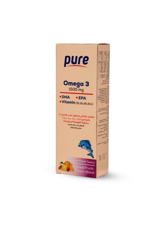 بيور فارمابيور، أوميجا 3 1500 مجم مع فيتامين ب بنكهة الفواكة - 150 مل - Image 1