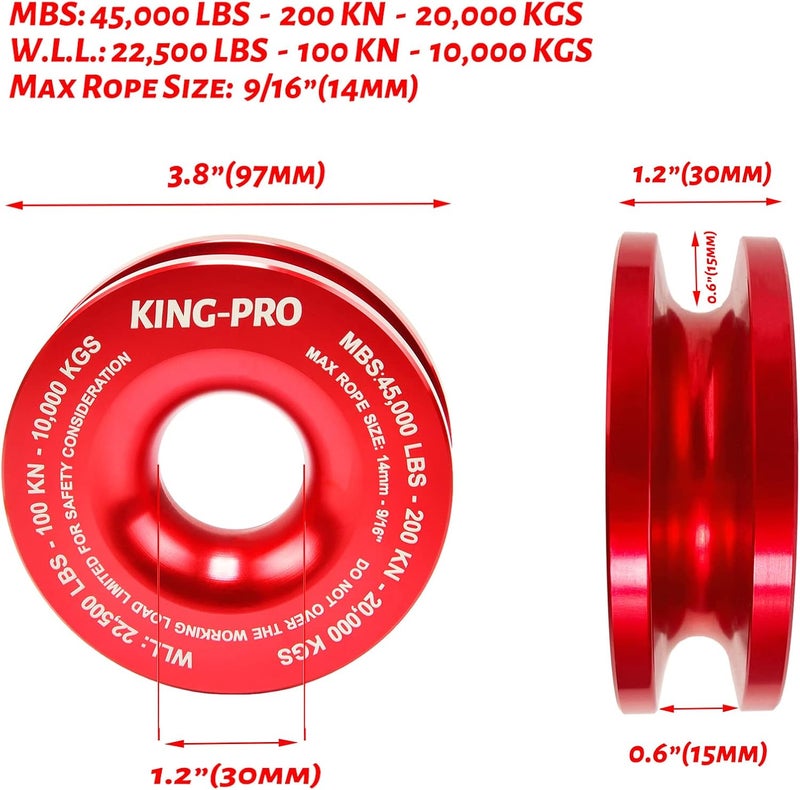 كينج › حلقة الاسترداد KING-PRO، 45000 رطل، حلقة سحب ونش بكرة، لمركبات ATV UTV SUV شاحنة مركبة للطرق الوعرة، استرداد قيد ناعم (أحمر) - Image 4